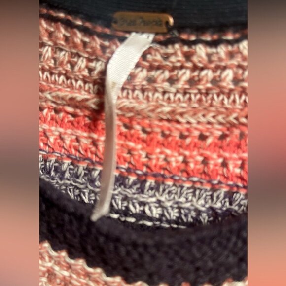 Free People cotton blend bohemian crochet retro ruby Striped Knit Black dress XS - Picture 3 of 5